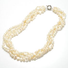 White Freshwater Nugget Pearl Twisted Four Strands Necklace