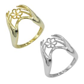 fancy hands holding flowers shape silver ring mountings without pearl
