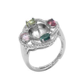 Pearl Ring Mounting Colorful Clear Cubic Zircons Paved 925 Sterling Silver Pearl Jewelry Setting