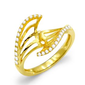925 Sterling Silver Bypass Ring Setting Gold Plated Set Pave Style