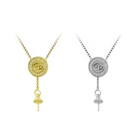 Women 925 Sterling Silver Zircon Zodiac 12 Constellation Clavicular chain Pendant Necklace-Cancer