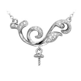 925 Silver Flower Pendant Setting with Cubic Zirconia Collarbone chain Necklace finding/mounting