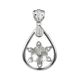 925 Sterling Silver CZ Mount Charm Pendant Teardrop Pearl Base DIY Jewelry Accessories