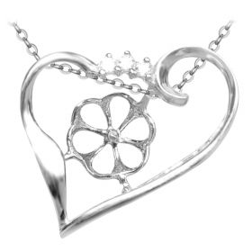Chic Heart-Shaped 925 Sterling Silver Pendant Mounting with Zircons Inlay Pendant Blank