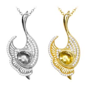 925 Silver Swan Pendant Setting with Zircon Jewelry finding without Chain & Pearl