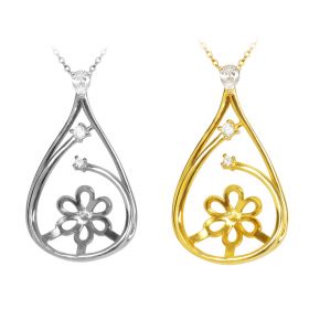 Two Layer Teadrop Inlaid with Flower Base for Pearl 925 Sliver Jewelry with Zircon Pearl Pendant Mounting/Finding/Setting