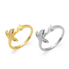 Leaf Simple Design 925 Silver Rings Settings Jewelry Findings for Girls DIY Pearl Rings