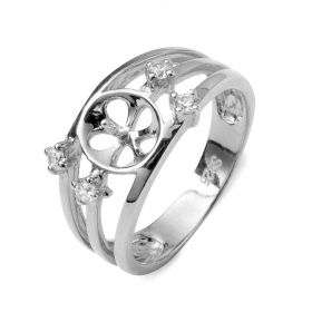 925 Silver Three Row Inlaid with Cubic Zircon Ring Base Pearl Ring Fitting/Mounting 