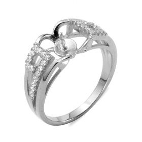 925 Silver Sterling Ring Blank Base for Pearl with Cubic Zircon Setting/Mounting